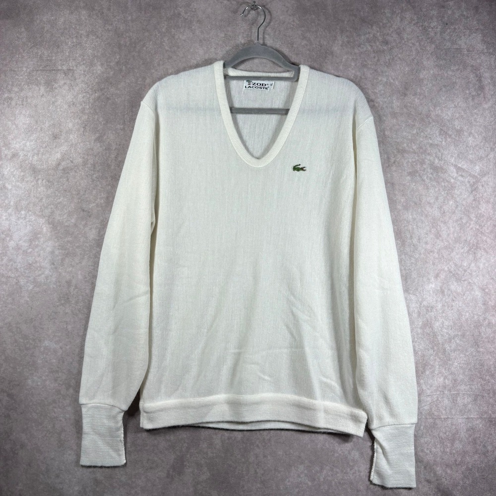 Vintage IZOD Lacoste Sweater XL White Knit Orlon Acrylic Knit Pullover Preppy